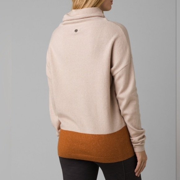 Prana Frosted Pine Beige/Orange Mock Neck Pullover Knit Granola Girl Sweater - Picture 4 of 7